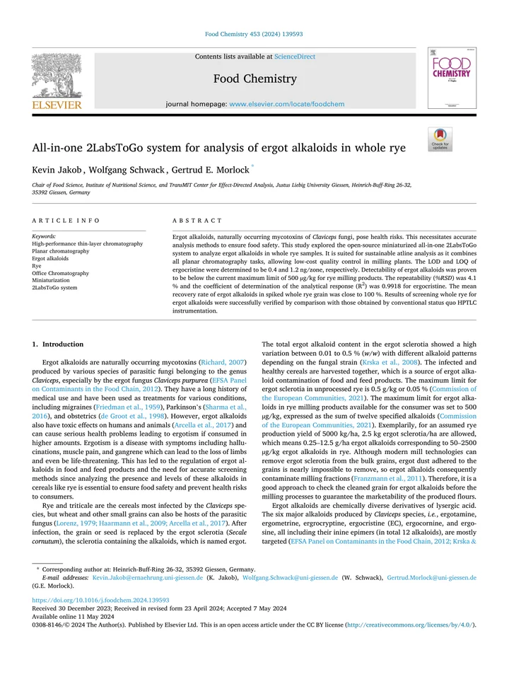 First pages of a peer-reviewed 2LabsToGo study